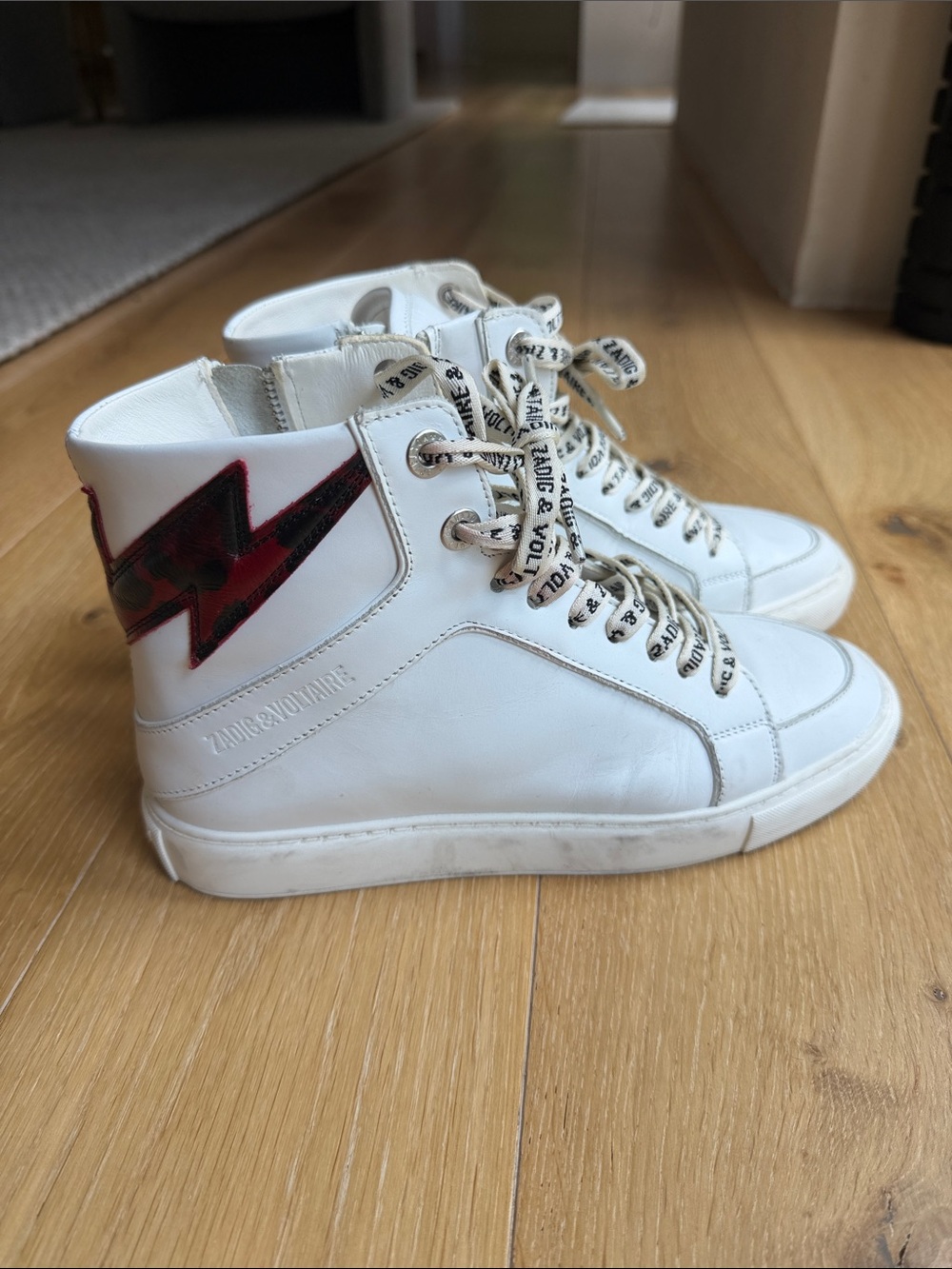 Zadig & Voltaire White High-Top Sneakers with Red Lightning Accent